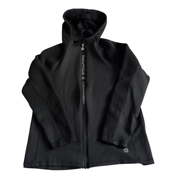 Nautica Other - Nautica Competition Hooded Jacket Men Large Black Fleece Full Zip Hoodie Stretch